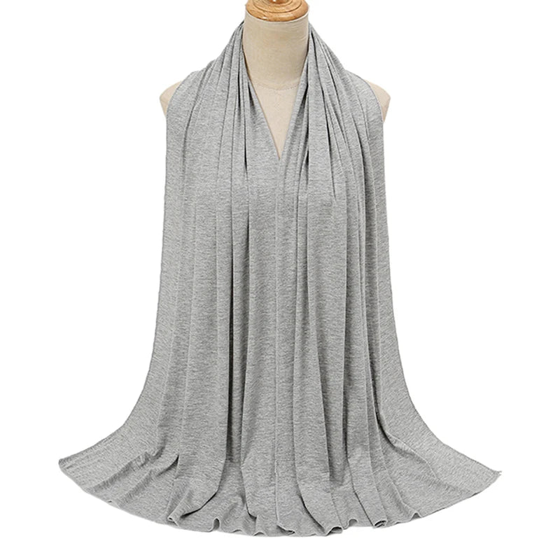 Jersey Hijab Scarf - 170x60cm Solid Color Stretch Polyester Shawl