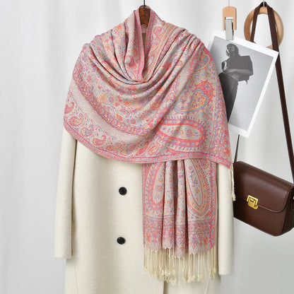 Women's Jacquard Tassel Hijab Scarf – Floral Pashmina Shawl