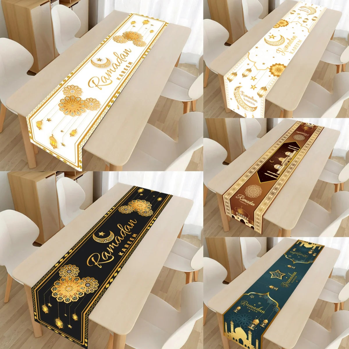 Ramadan Table Runner - Eid Mubarak Cloth Decoration 180x35cm