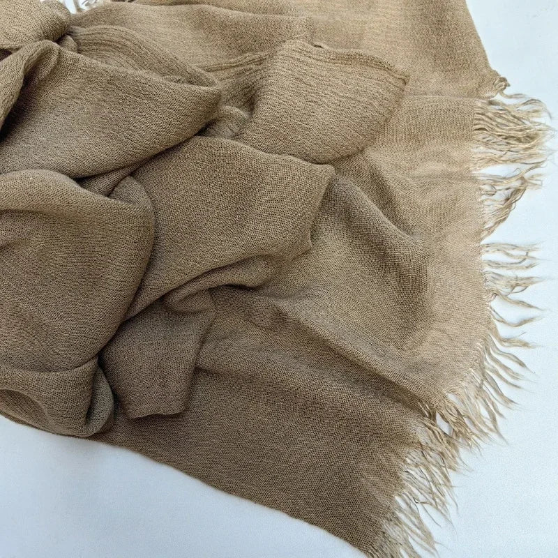 Soft Cotton-Viscose Tassel Hijab – 200x90cm Plain Headscarf (60 Colors)