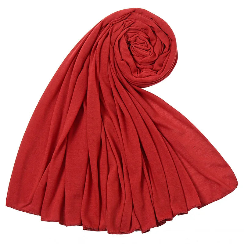 Women's Plain Cotton Jersey Hijab Scarf – Long Soft Shawl, 39 Colors