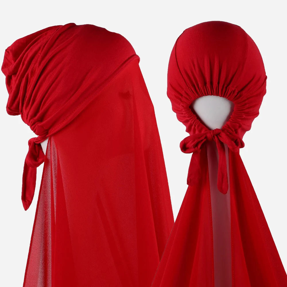 Women's Instant Hijab Bonnet with Chiffon Shawl – 2-in-1 Cap & Scarf