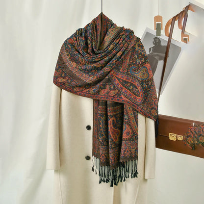 Women's Jacquard Tassel Hijab Scarf – Floral Pashmina Shawl