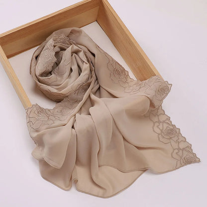 Floral Rose Embroidery Chiffon Hijab, 70 x 175 cm
