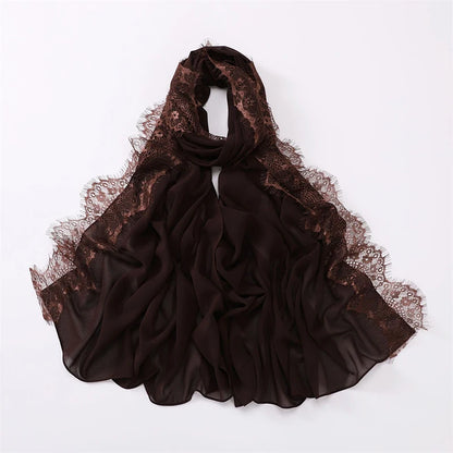 Plain Soft Hijab with Lace Trim – Lightweight Chiffon Muslim Headscarf & Shawl | 170×70cm | 12 Colors
