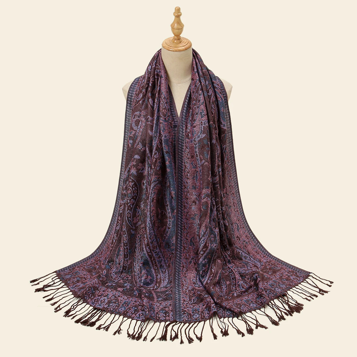 Women's Jacquard Tassel Hijab Scarf – Floral Pashmina Shawl