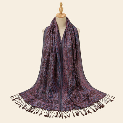Women's Jacquard Tassel Hijab Scarf – Floral Pashmina Shawl