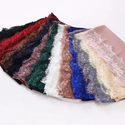 Plain Soft Hijab with Lace Trim – Lightweight Chiffon Muslim Headscarf & Shawl | 170×70cm | 12 Colors