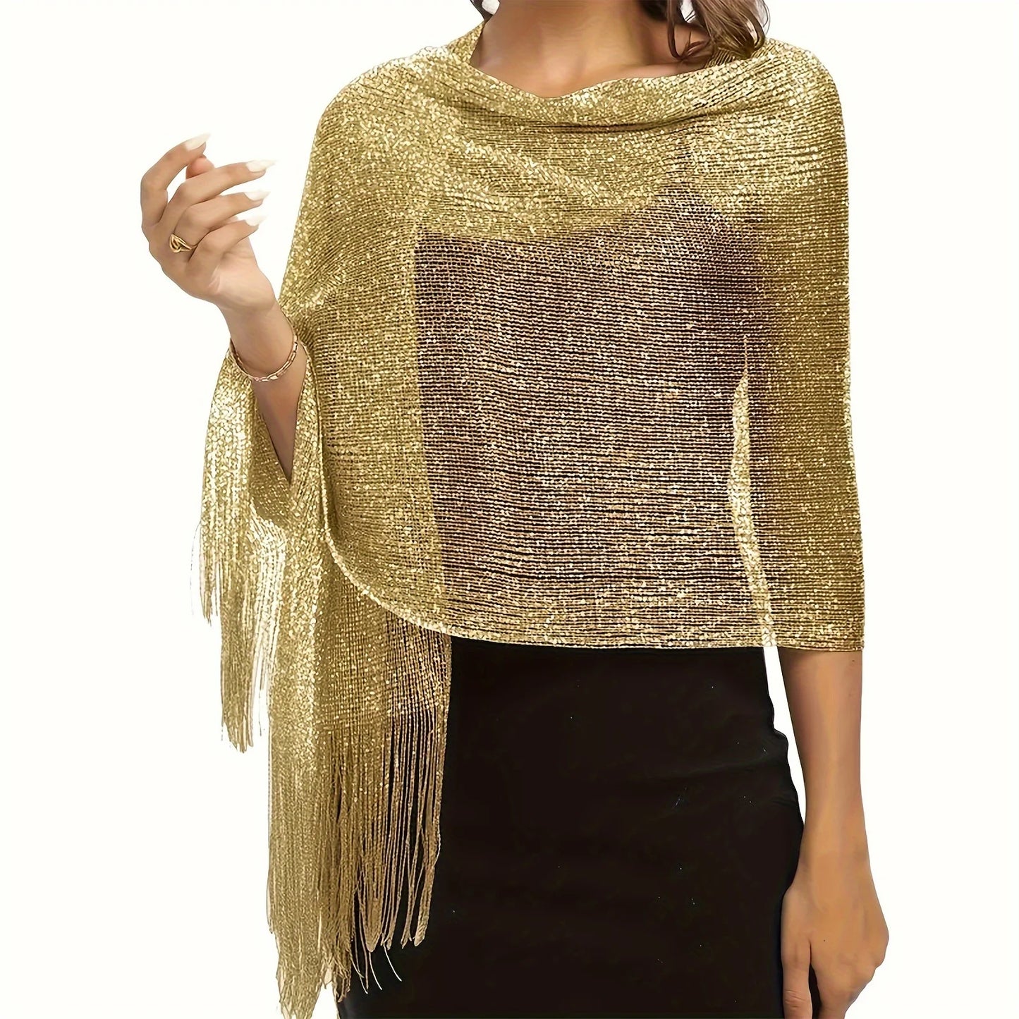 Shiny Silk Hijab Scarf & Evening Shawl for Women | Lace Tassel Party Wrap | 6 Colors
