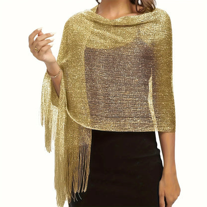 Shiny Silk Hijab Scarf & Evening Shawl for Women | Lace Tassel Party Wrap | 6 Colors
