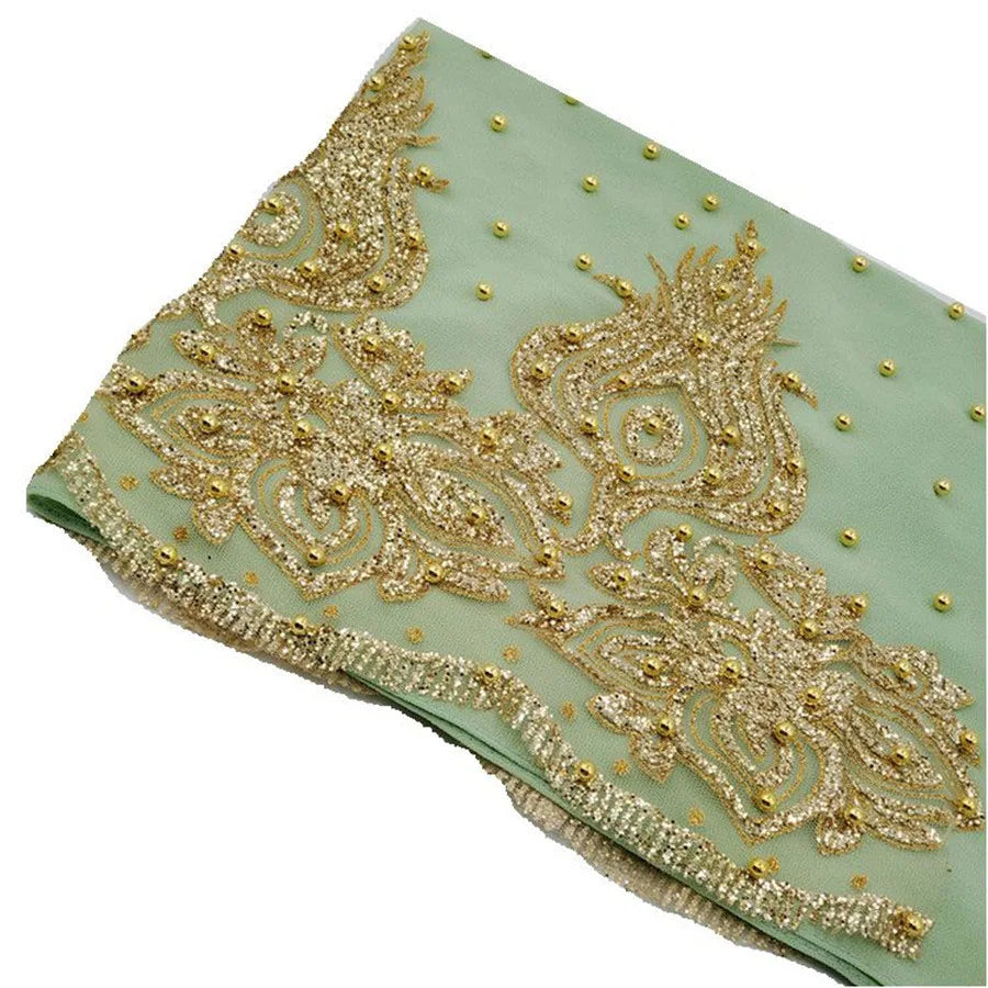 Women's Shimmer Chiffon Hijab Scarf – Gold Glitter & Bead Party Shawl