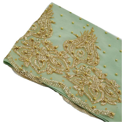 Women's Shimmer Chiffon Hijab Scarf – Gold Glitter & Bead Party Shawl