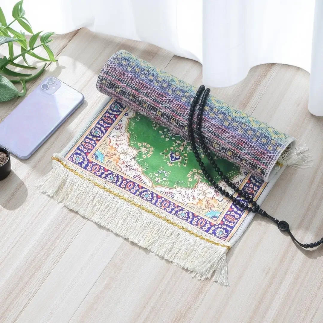 Portable Prayer Rug Set with Prayer Beads - 30x40cm