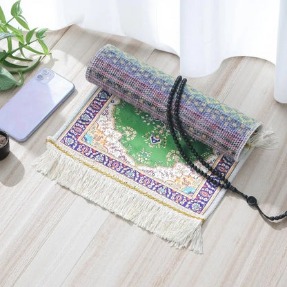 Portable Prayer Rug Set with Prayer Beads - 30x40cm
