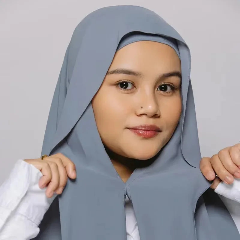 Magnetic Chiffon Hijab with Built-In Magnets & Undercap – Solid Color Easy Wear (18 Colors)