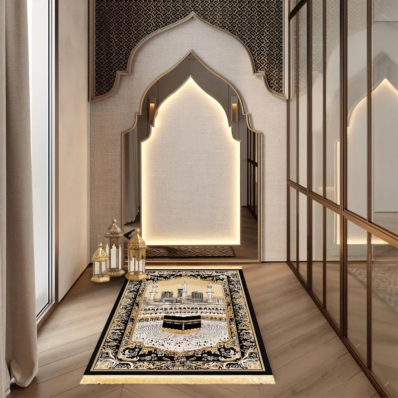 Luxury Tassel Prayer Mat – Soft Flannel, Non-Slip & Foldable Islamic Rug | 2 Sizes
