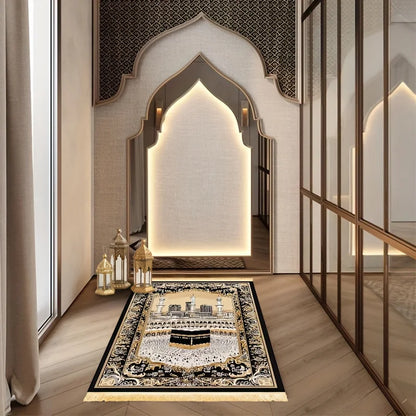 Luxury Tassel Prayer Mat – Soft Flannel, Non-Slip & Foldable Islamic Rug | 2 Sizes