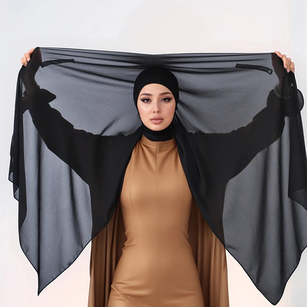 Magnetic Chiffon Hijab with Built-In Magnets & Undercap – Solid Color Easy Wear (18 Colors)