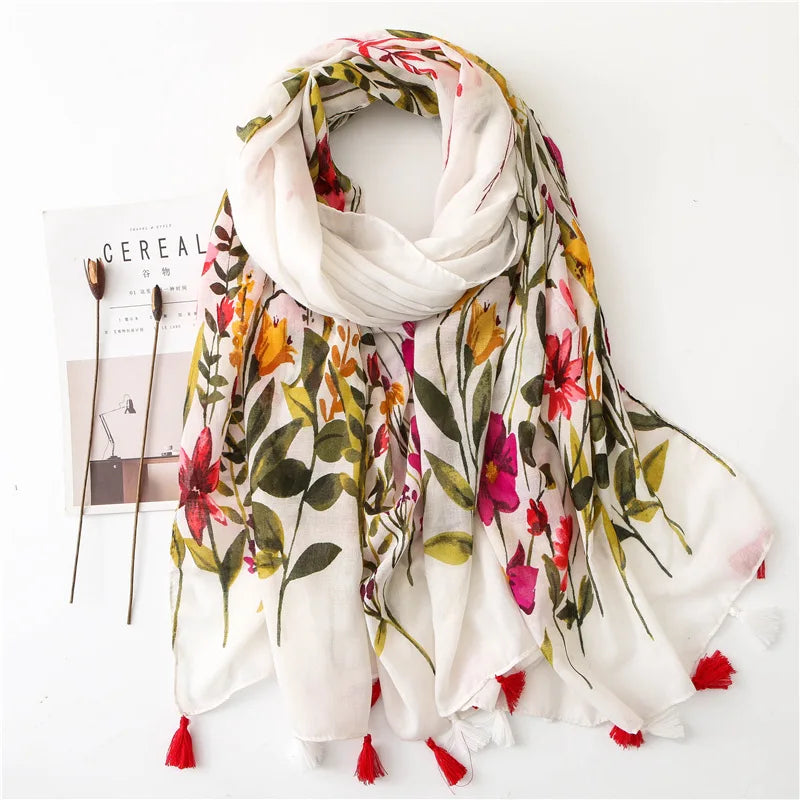 Printed Cotton Tassel Scarf – Large 180x90cm Hijab, Shawl & Beach Wrap (43 Colors)