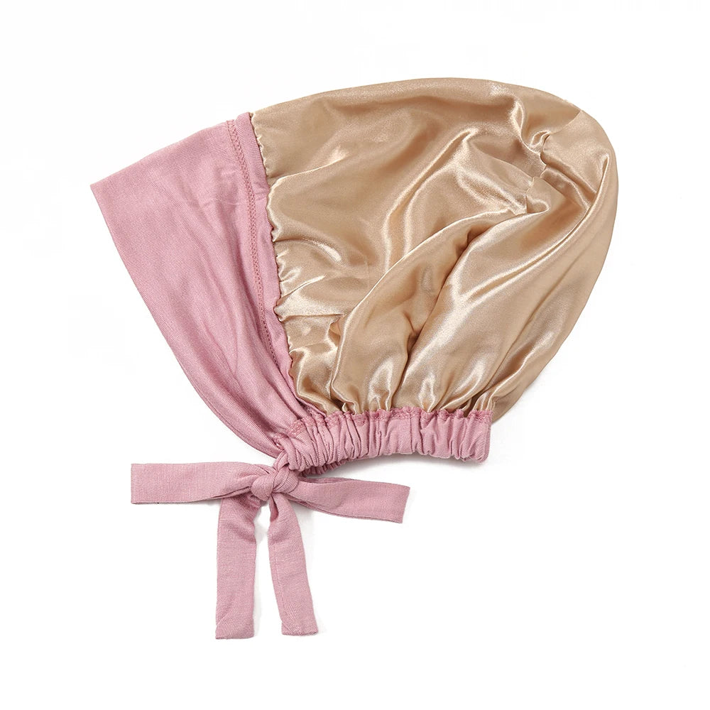 Satin Hijab Undercap with Tie | Double Layer Inner Cap Bonnet for Women | 15 Colors