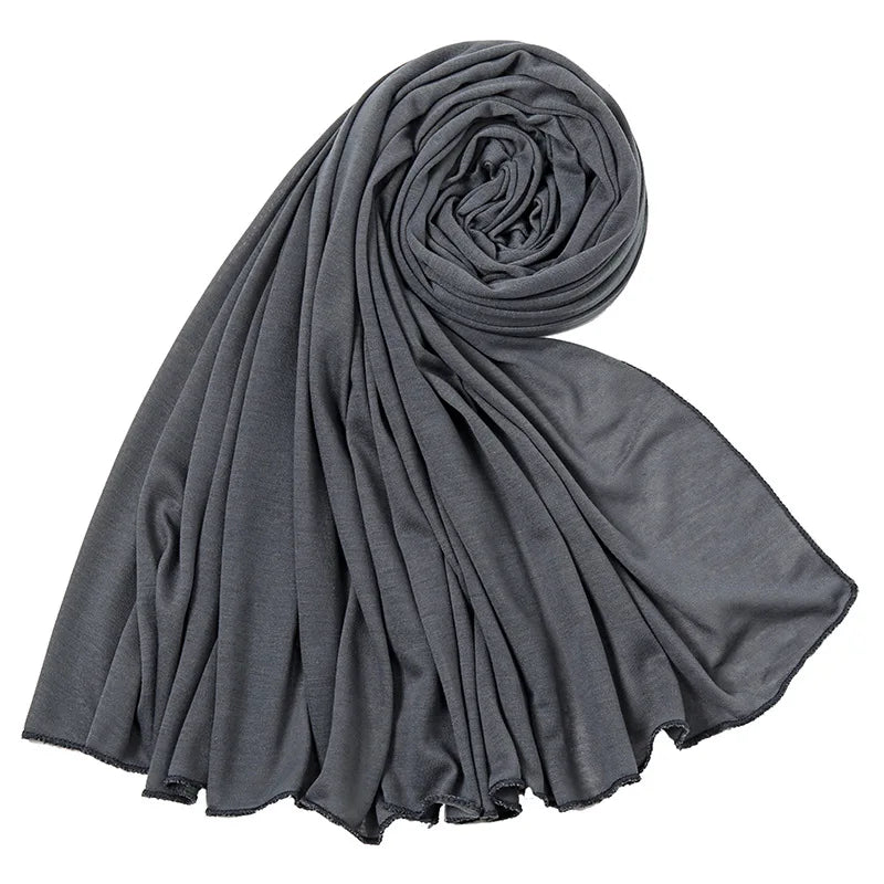 Women's Plain Cotton Jersey Hijab Scarf – Long Soft Shawl, 39 Colors