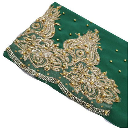 Women's Shimmer Chiffon Hijab Scarf – Gold Glitter & Bead Party Shawl
