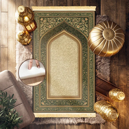 Premium Sponge-Cushioned Prayer Mat with Tassels – Anti-Slip Soft Muslim Worship Rug | Home & Travel | 2 Sizes