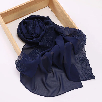 Floral Rose Embroidery Chiffon Hijab, 70 x 175 cm