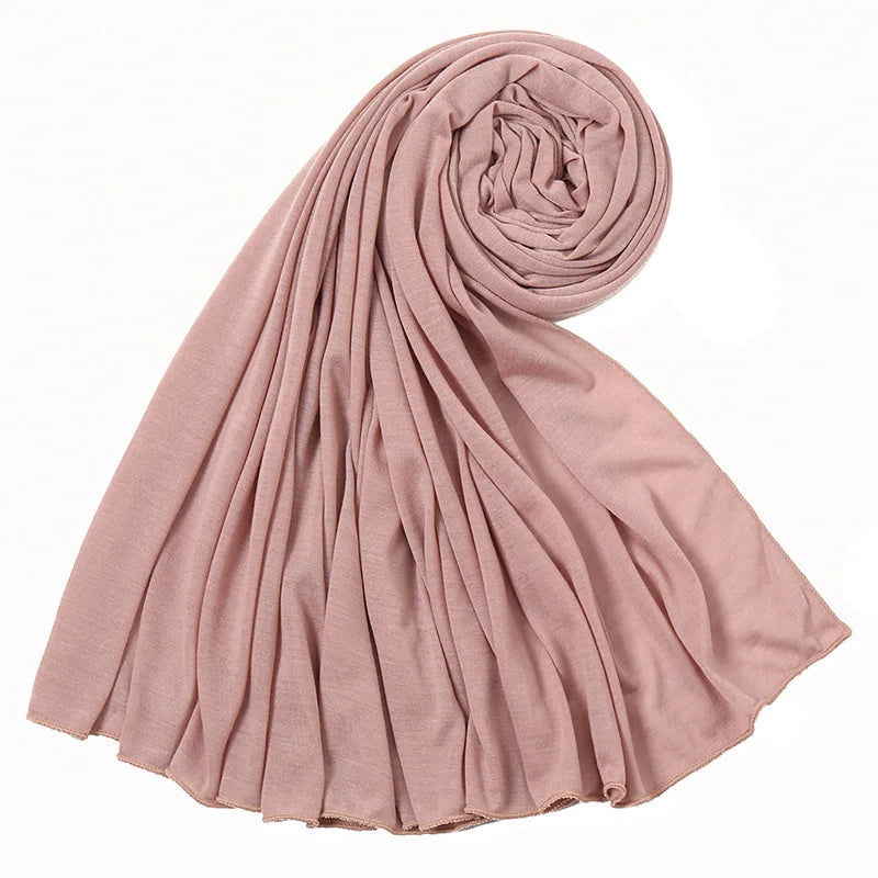 Women's Plain Cotton Jersey Hijab Scarf – Long Soft Shawl, 39 Colors