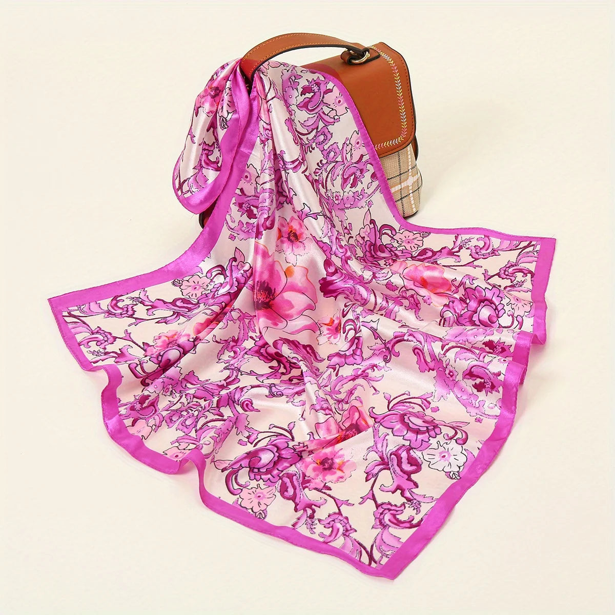 Printed Satin-Feel Square Scarf – Silk-Look Hijab, Turban & Head Wrap for Women | Multiple Sizes & Prints