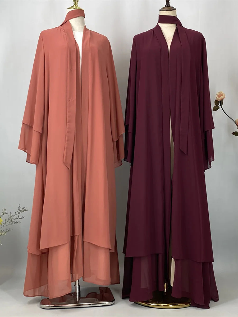 Women's Chiffon Open Abaya – Lightweight Modest Robe with Sash