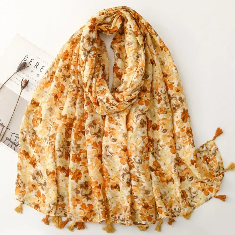 Printed Tassel Hijab Scarf & Shawl for Women | 88×180cm Bohemian Wrap | 60 Designs