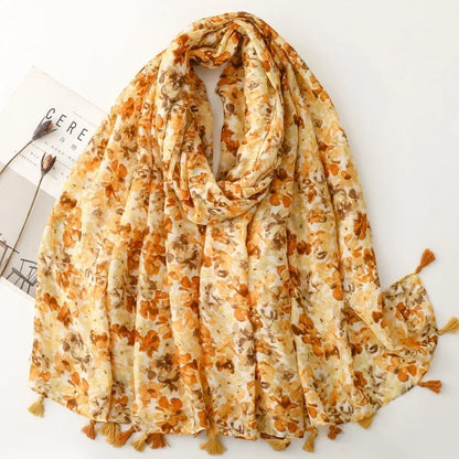 Printed Tassel Hijab Scarf & Shawl for Women | 88×180cm Bohemian Wrap | 60 Designs