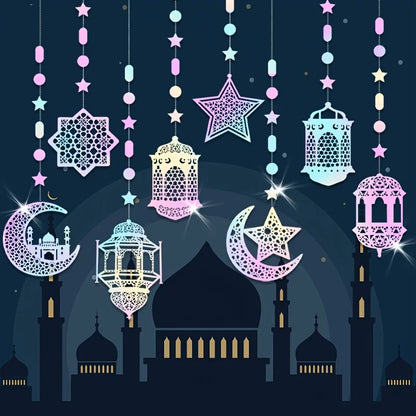 Ramadan Mubarak Garland Decoration Set - Stars, Moon & Hanging Banners