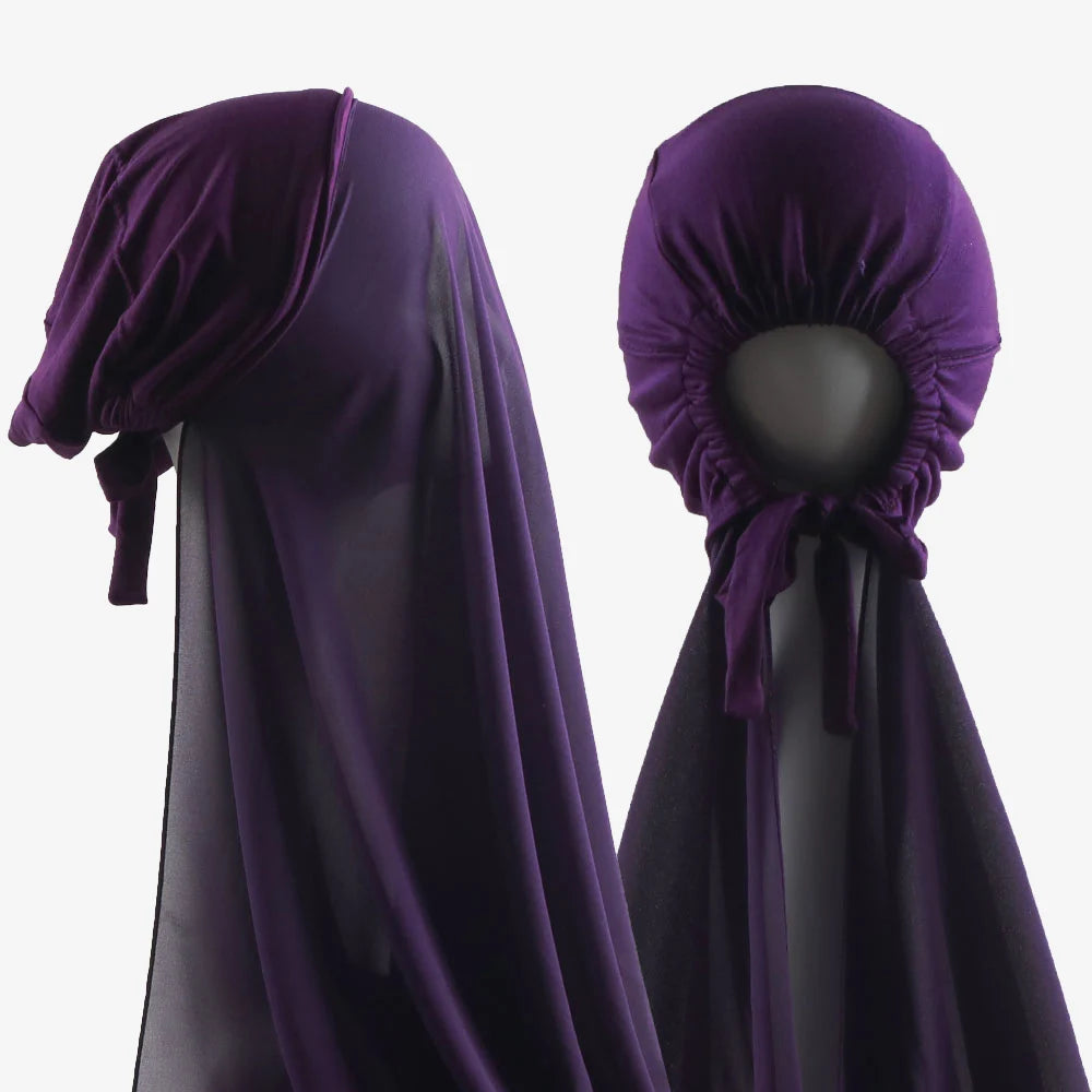 Women's Instant Hijab Bonnet with Chiffon Shawl – 2-in-1 Cap & Scarf