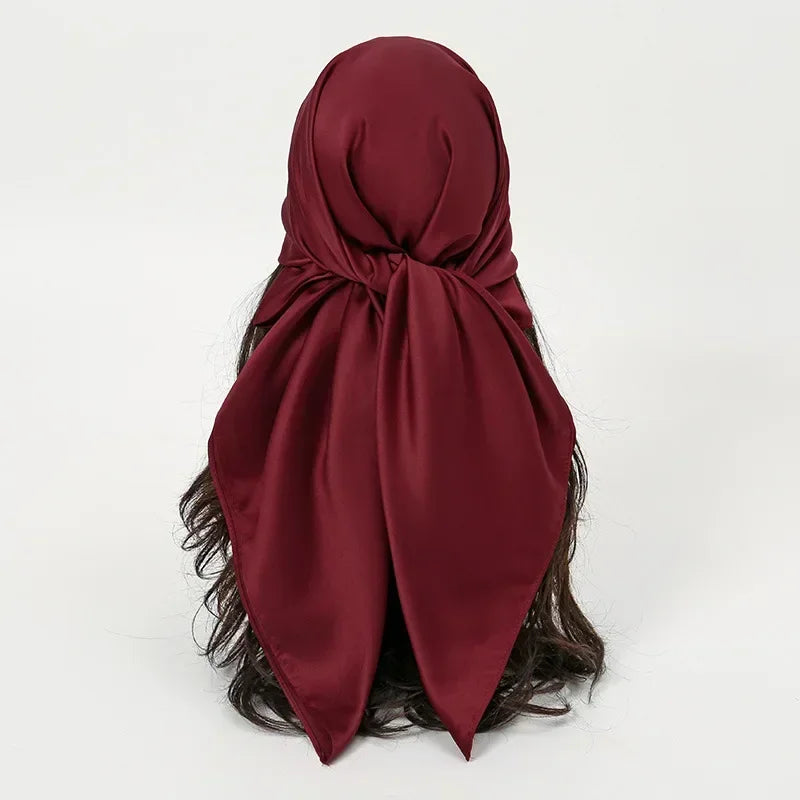 Satin Silk Square Hijab Scarf for Women | 90×90cm Shiny Solid Wrap | 32 Colors