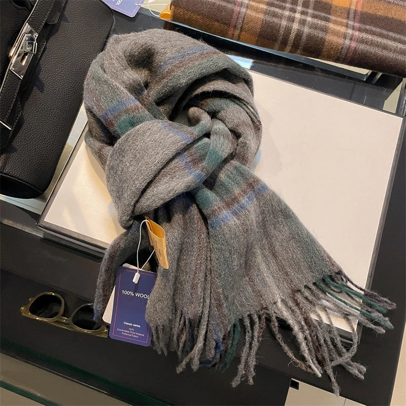 100% Wool Plaid Winter Scarf & Shawl – Long Warm Wrap & Hijab for Women (47 Colors)