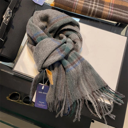 100% Wool Plaid Winter Scarf & Shawl – Long Warm Wrap & Hijab for Women (47 Colors)