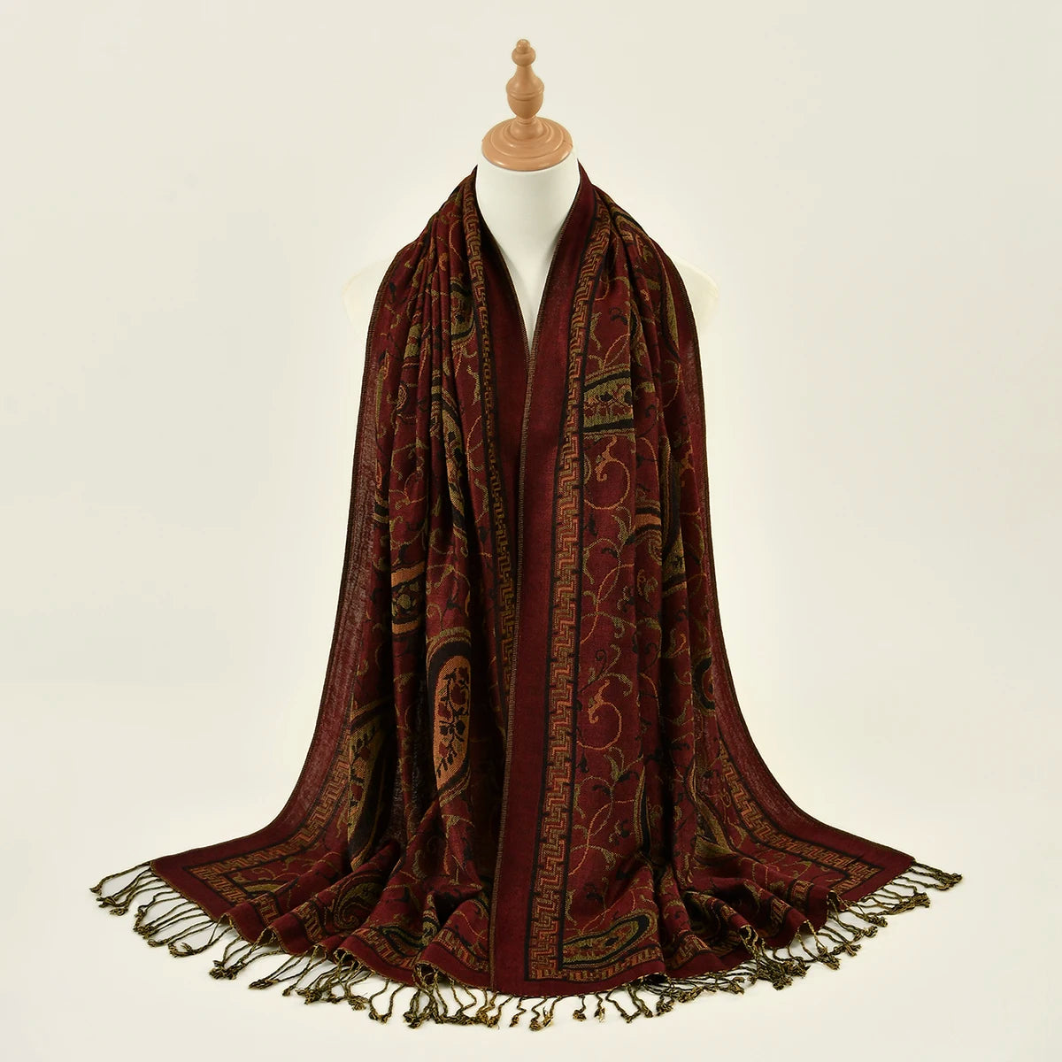Women's Jacquard Tassel Hijab Scarf – Floral Pashmina Shawl