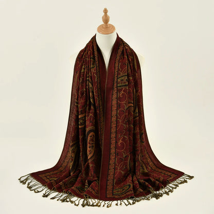 Women's Jacquard Tassel Hijab Scarf – Floral Pashmina Shawl