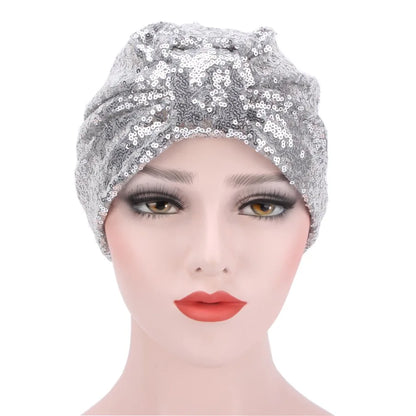 Glitter Sequin Turban Cap - Fashion Hijab Headwrap