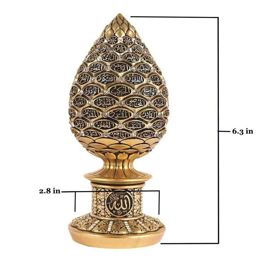 Gold Egg Sculpture with 99 Names of Allah – Rhinestone Islamic Home Decor (2 Sizes)