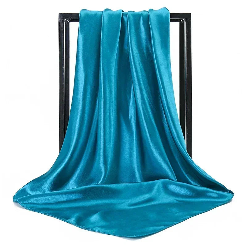 Satin Silk Square Hijab Scarf for Women | 90×90cm Shiny Solid Wrap | 32 Colors