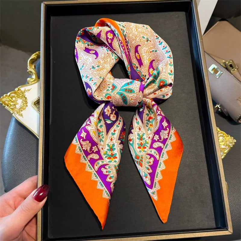 Paisley Print Square Silk-Feel Scarf – Lightweight Neck & Head Wrap for Women (32 Colors)