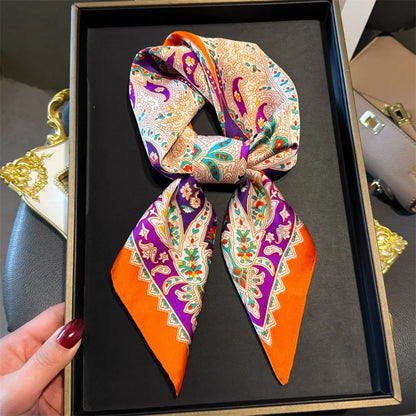 Paisley Print Square Silk-Feel Scarf – Lightweight Neck & Head Wrap for Women (32 Colors)