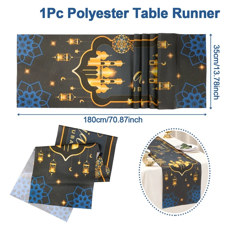 Ramadan Table Runner - Eid Mubarak Cloth Decoration 180x35cm