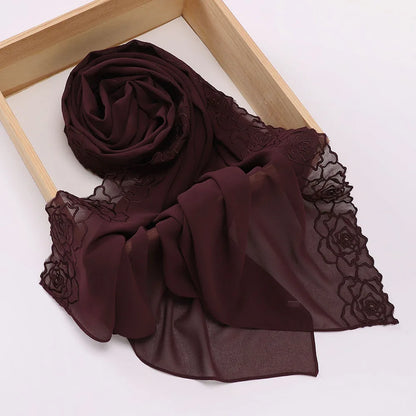 Floral Rose Embroidery Chiffon Hijab, 70 x 175 cm