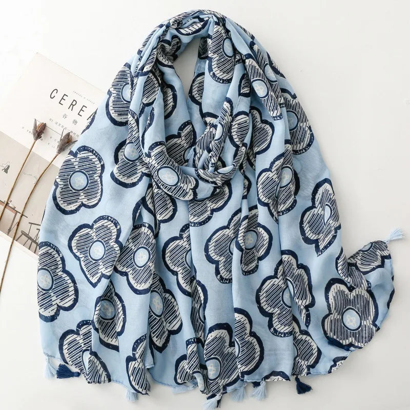 Printed Tassel Hijab Scarf & Shawl for Women | 88×180cm Bohemian Wrap | 60 Designs