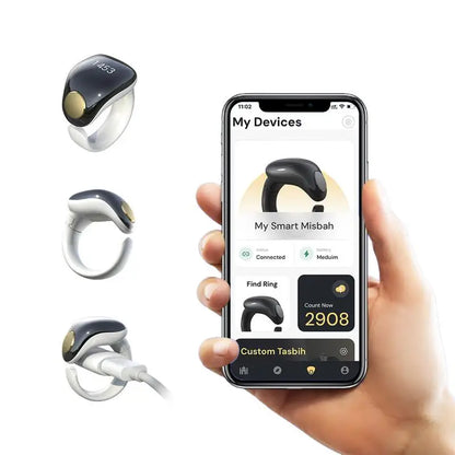 Smart Electronic Tasbeeh Ring – Wireless Charging, IP67 Waterproof | Zikr Counter