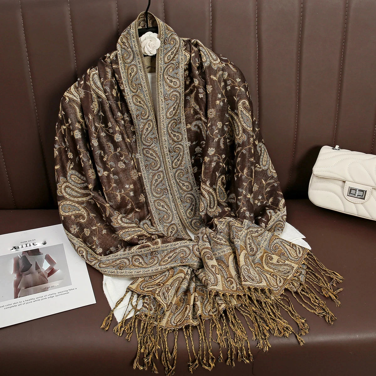 Women's Embroidered Pashmina Hijab Scarf – Soft Cashmere-Feel Shawl